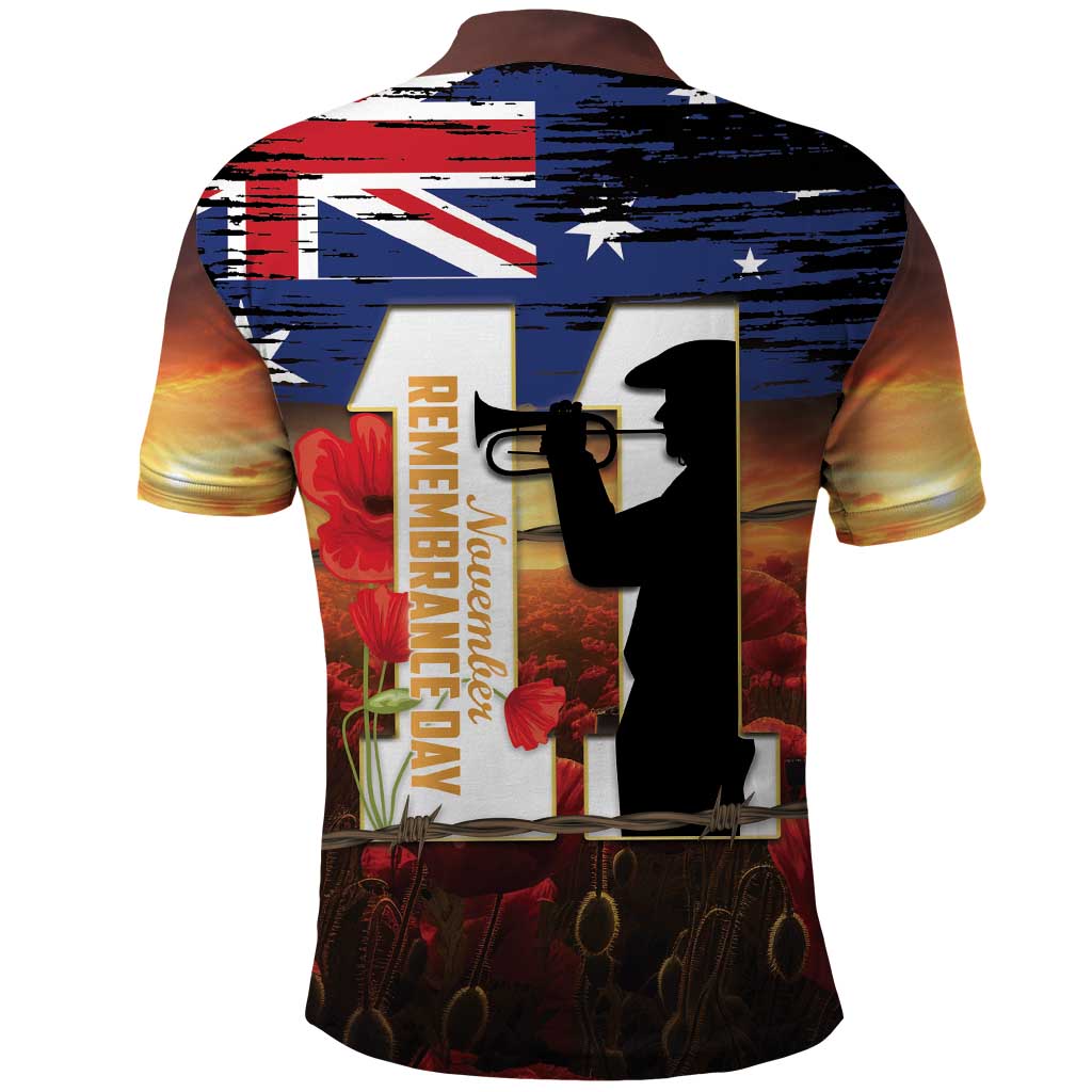 Australia Rememberance Day Polo Shirt 11 November Poppy Field With Last Post - Vibe Hoodie Shop