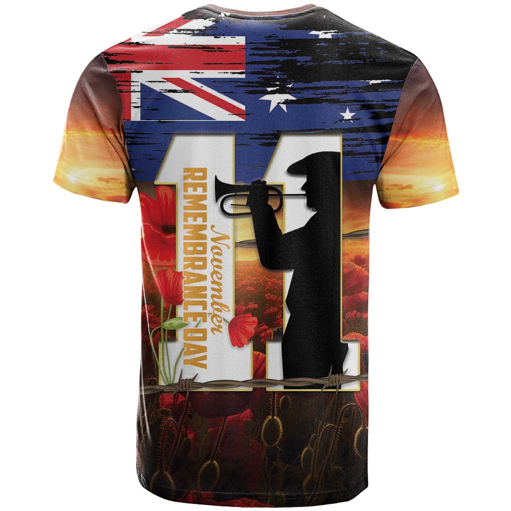 Australia Rememberance Day T Shirt 11 November Poppy Field With Last Post - Vibe Hoodie Shop