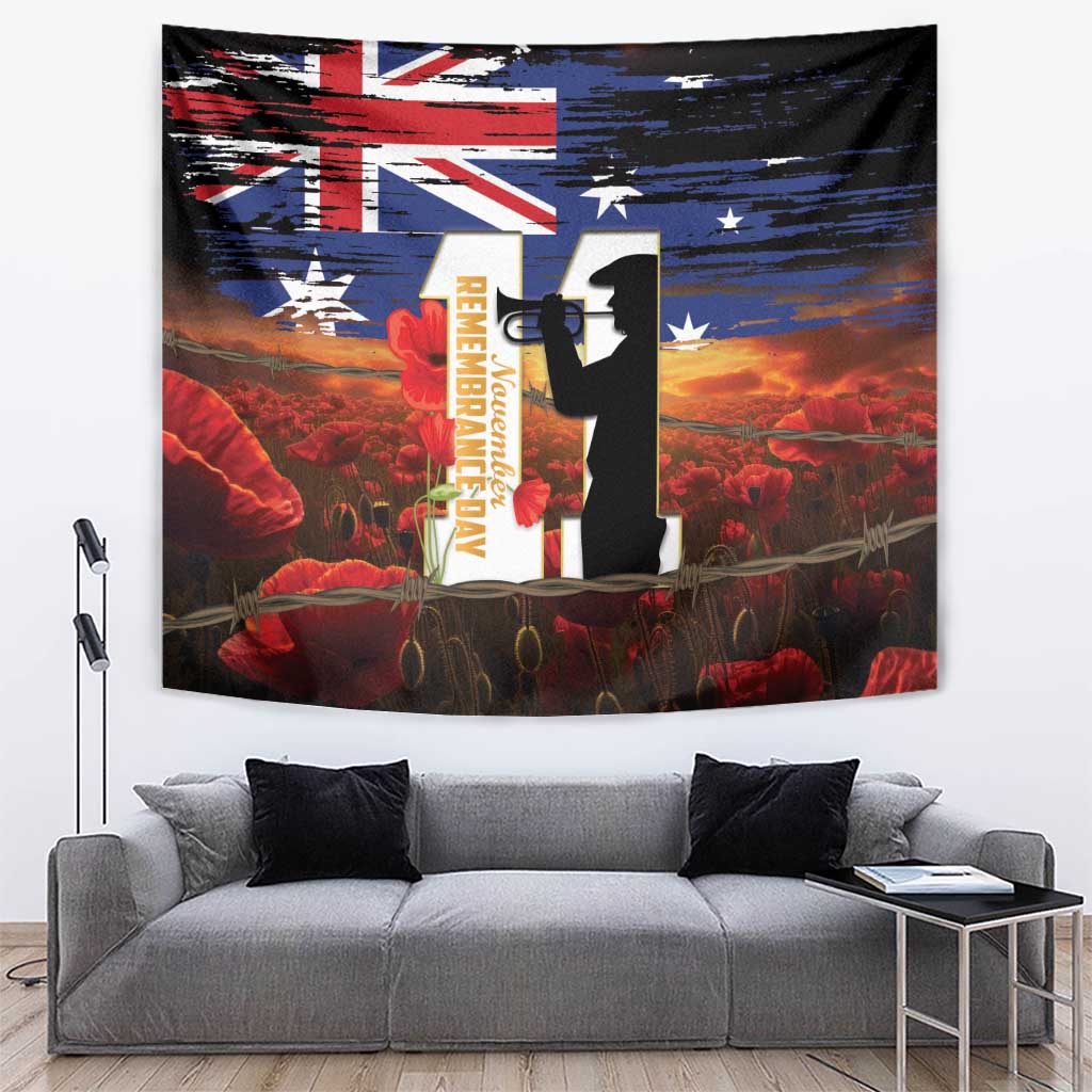 Australia Rememberance Day Tapestry 11 November Poppy Field With Last Post - Vibe Hoodie Shop