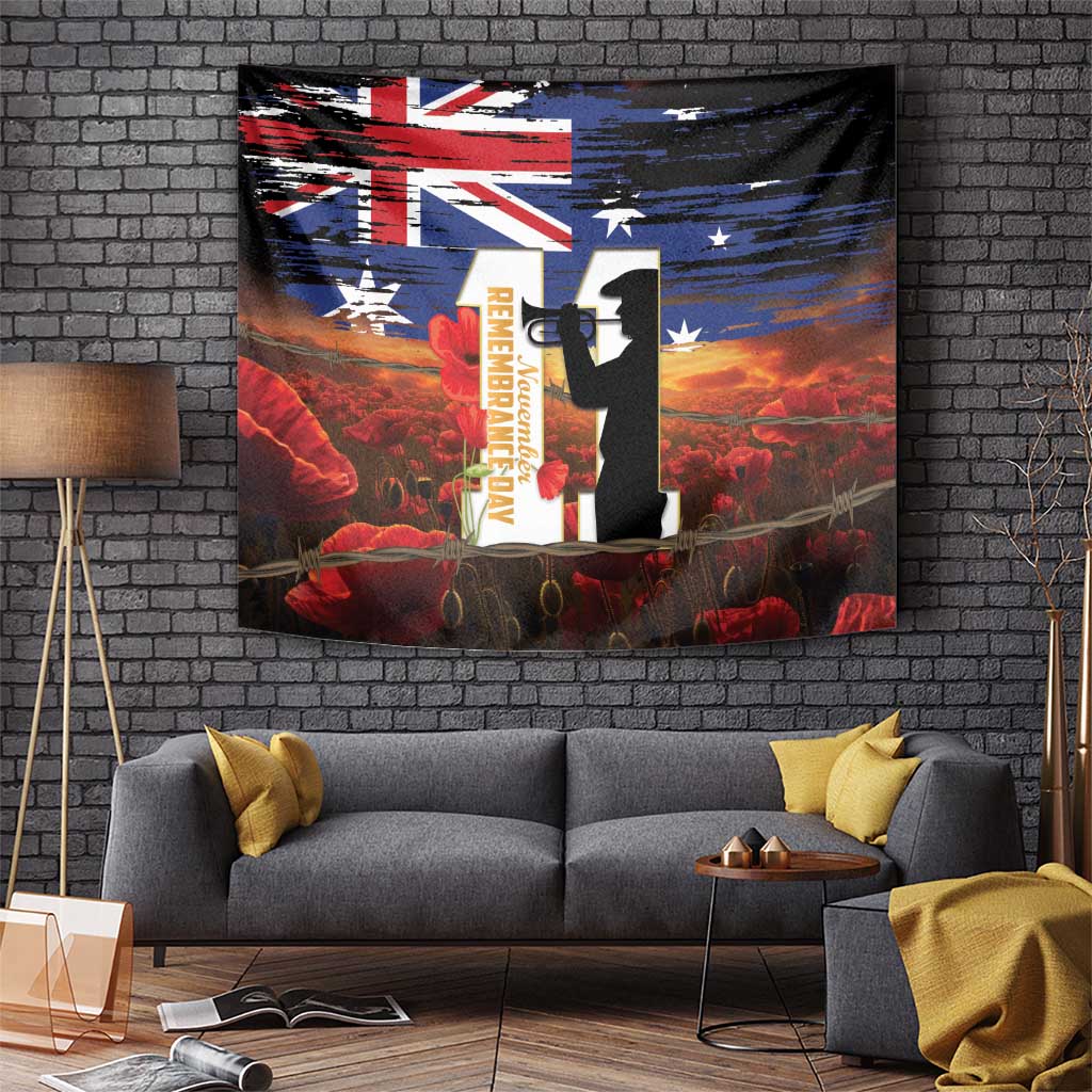 Australia Rememberance Day Tapestry 11 November Poppy Field With Last Post - Vibe Hoodie Shop