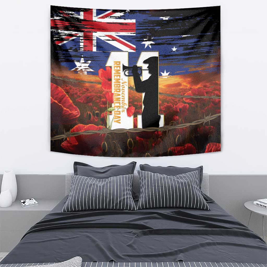 Australia Rememberance Day Tapestry 11 November Poppy Field With Last Post - Vibe Hoodie Shop