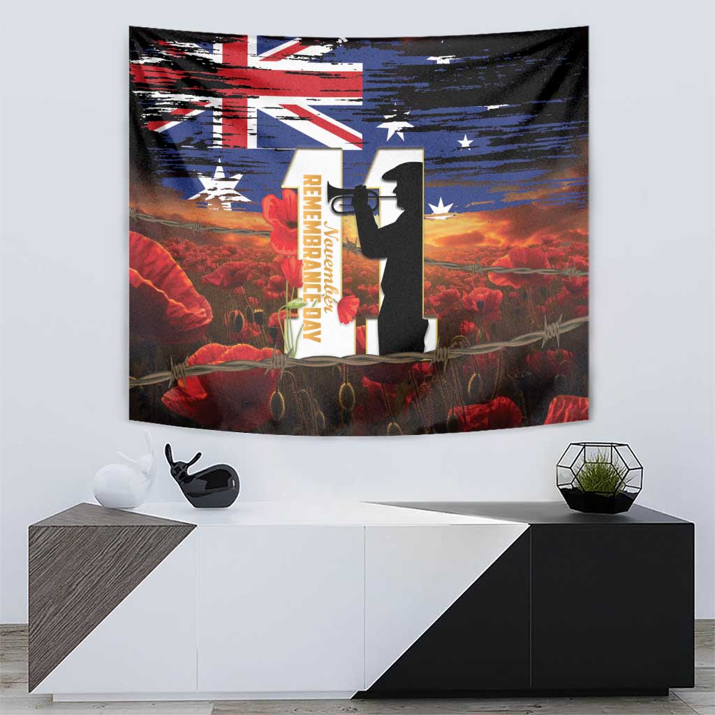 Australia Rememberance Day Tapestry 11 November Poppy Field With Last Post - Vibe Hoodie Shop