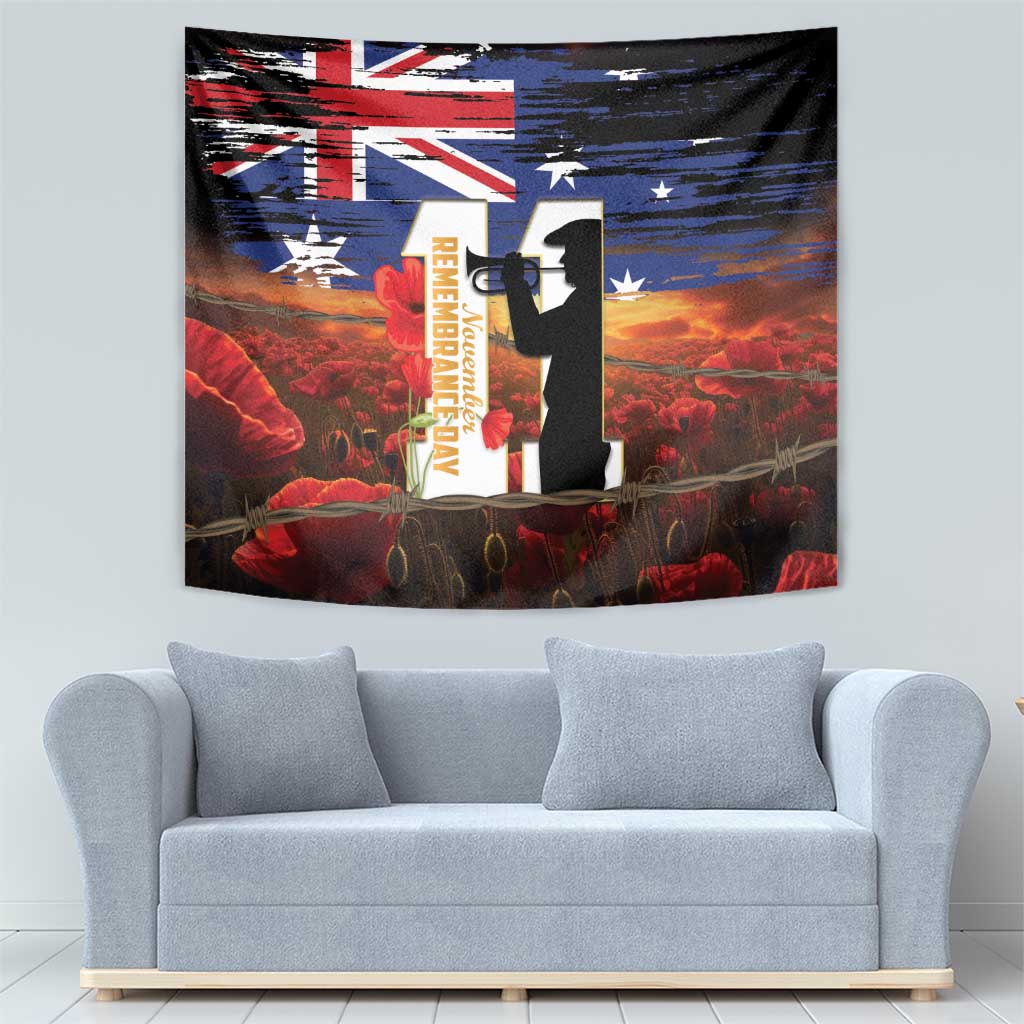 Australia Rememberance Day Tapestry 11 November Poppy Field With Last Post - Vibe Hoodie Shop