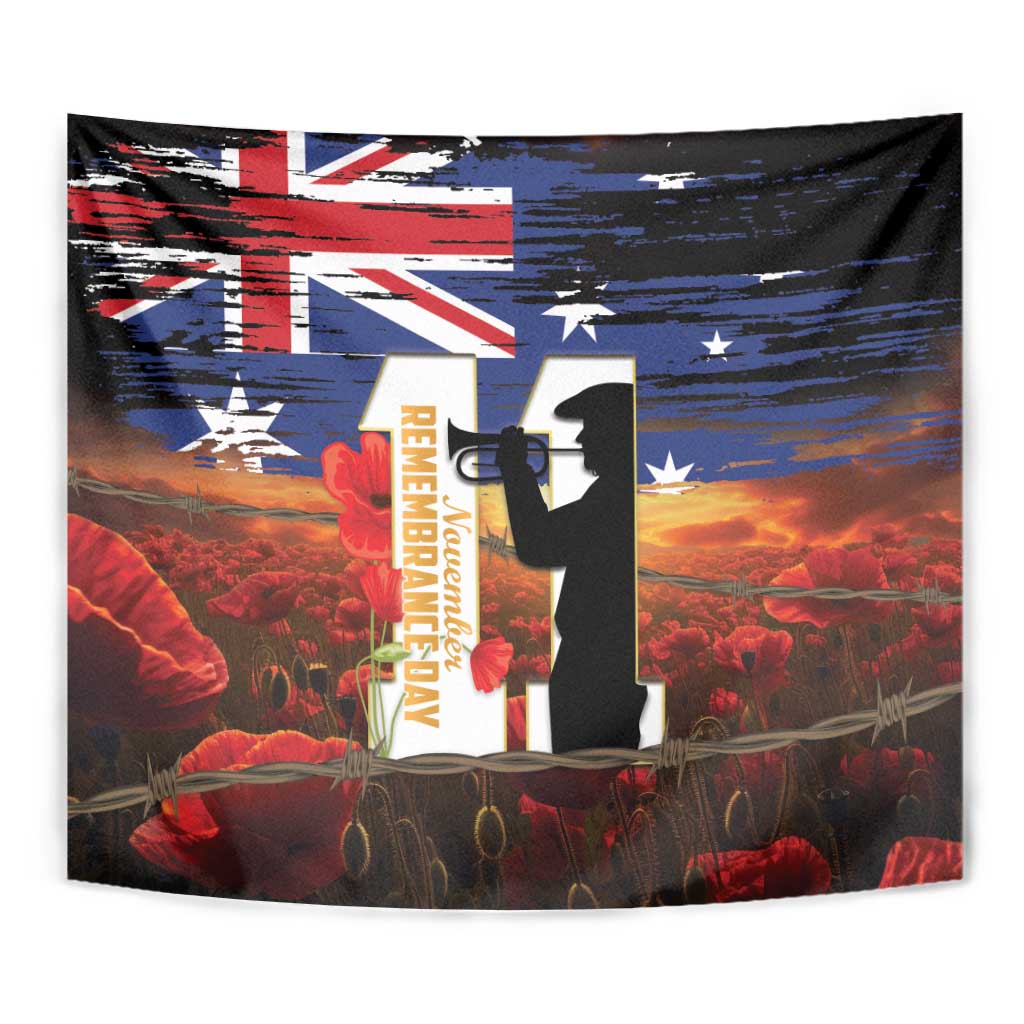 Australia Rememberance Day Tapestry 11 November Poppy Field With Last Post - Vibe Hoodie Shop