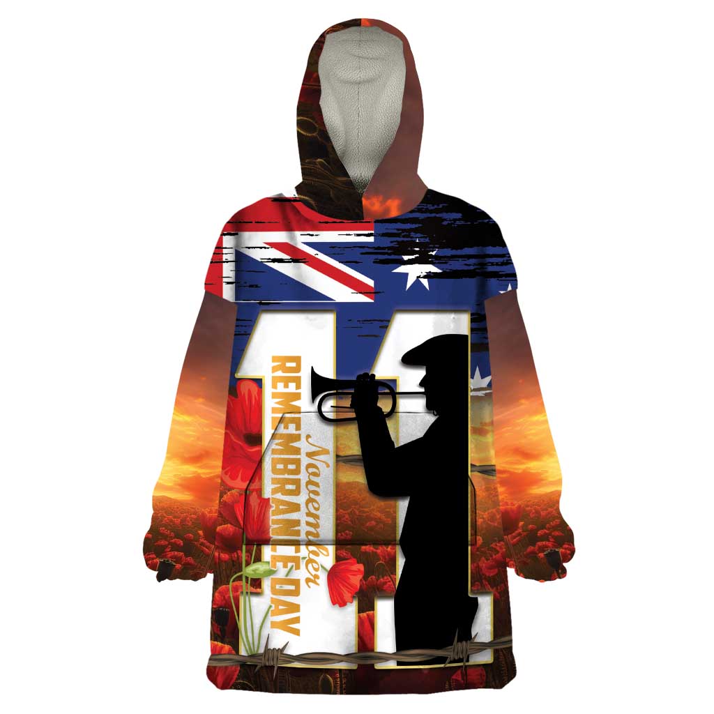 Australia Rememberance Day Wearable Blanket Hoodie 11 November Poppy Field With Last Post - Vibe Hoodie Shop