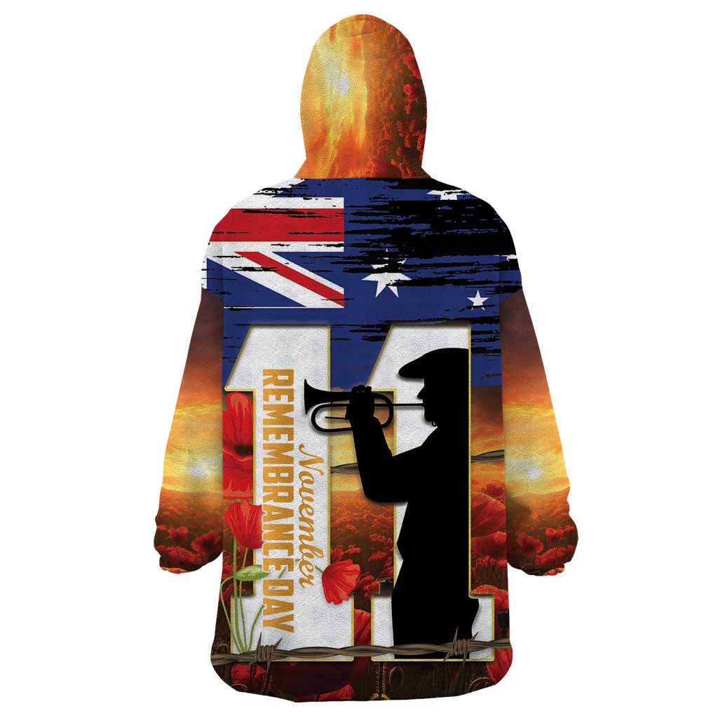 Australia Rememberance Day Wearable Blanket Hoodie 11 November Poppy Field With Last Post - Vibe Hoodie Shop