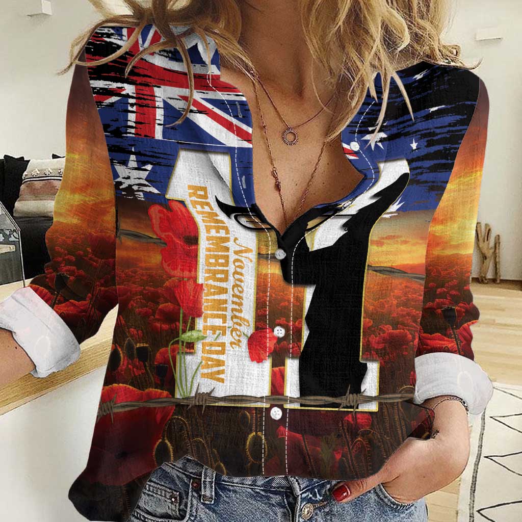 Australia Rememberance Day Women Casual Shirt 11 November Poppy Field With Last Post - Vibe Hoodie Shop