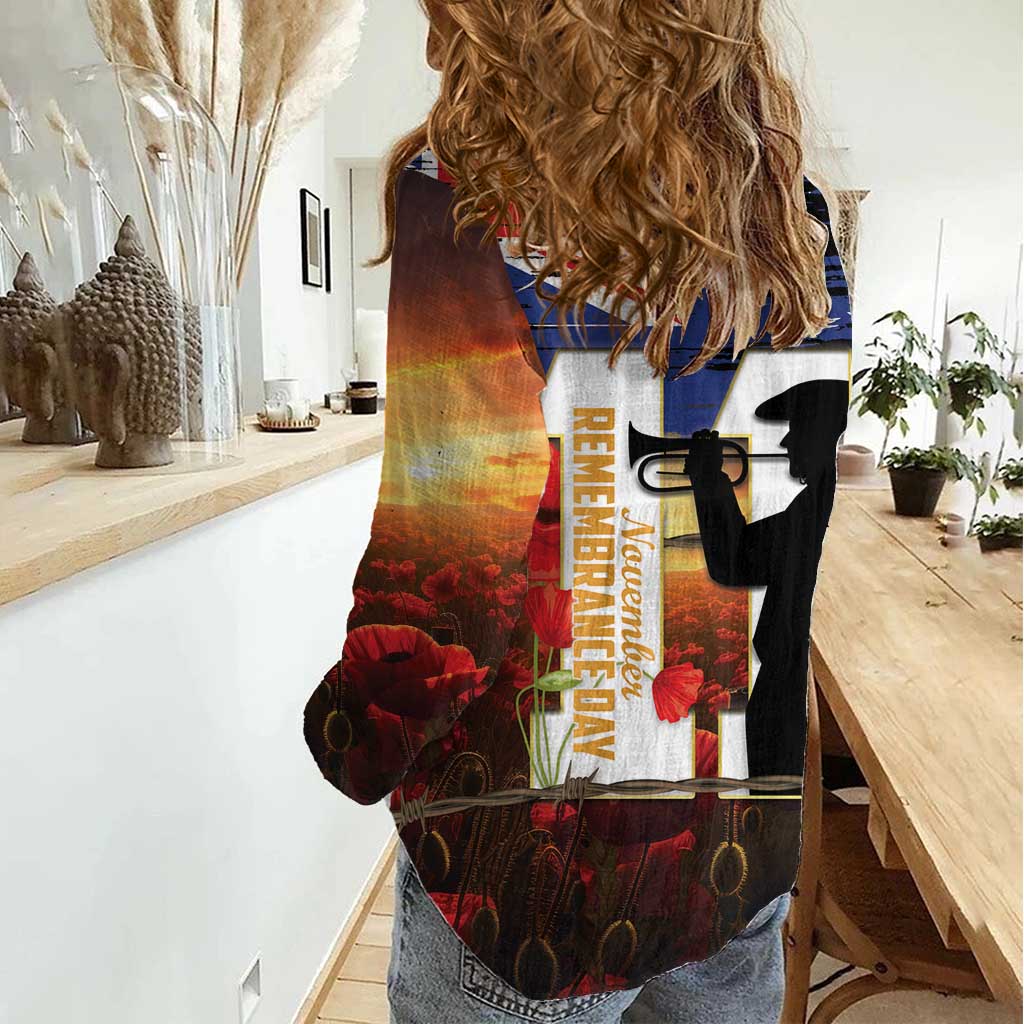 Australia Rememberance Day Women Casual Shirt 11 November Poppy Field With Last Post - Vibe Hoodie Shop