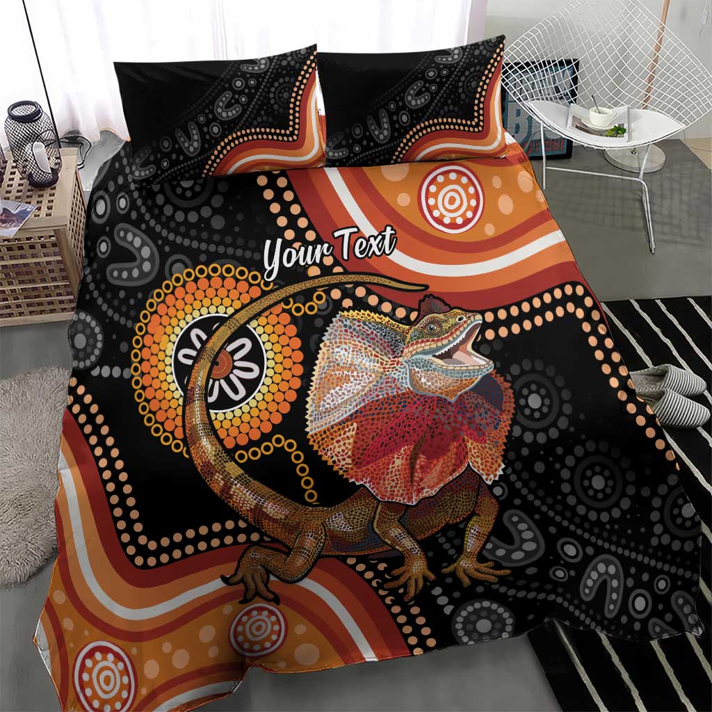 Personalised Australia Frilled Lizard Bedding Set Aboriginal Art - Vibe Hoodie Shop