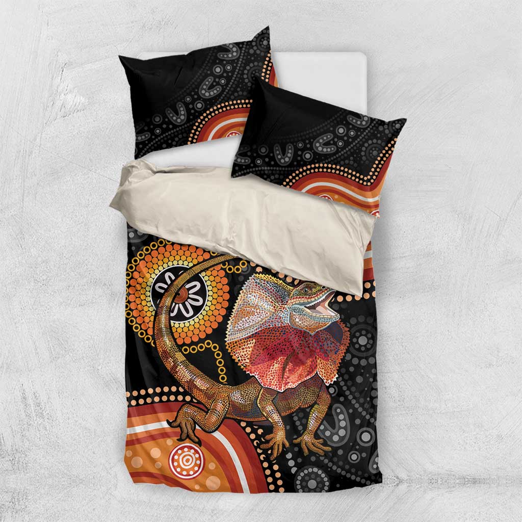 Personalised Australia Frilled Lizard Bedding Set Aboriginal Art - Vibe Hoodie Shop