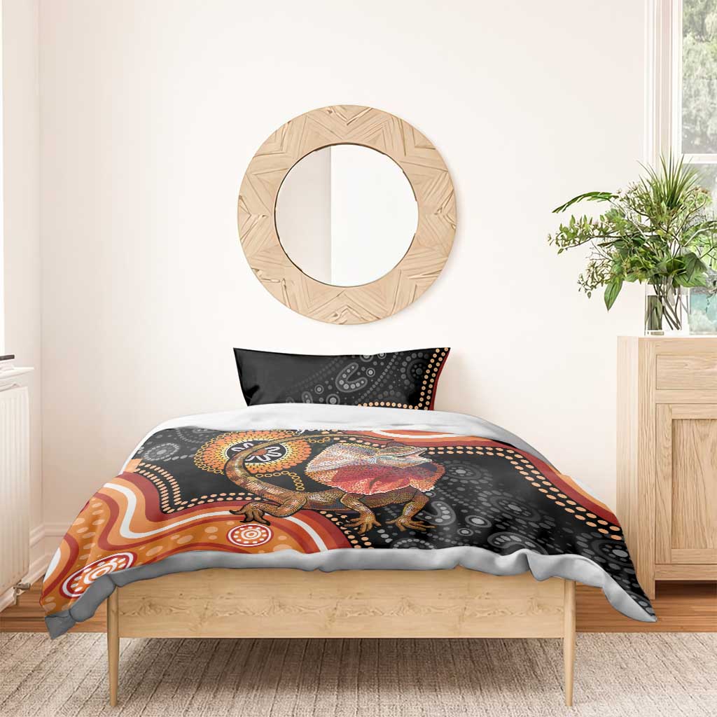 Personalised Australia Frilled Lizard Bedding Set Aboriginal Art - Vibe Hoodie Shop