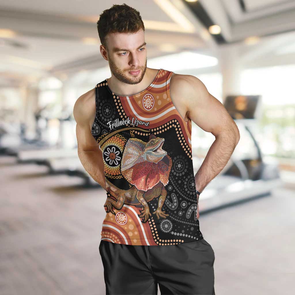 Personalised Australia Frilled Lizard Men Tank Top Aboriginal Art - Vibe Hoodie Shop