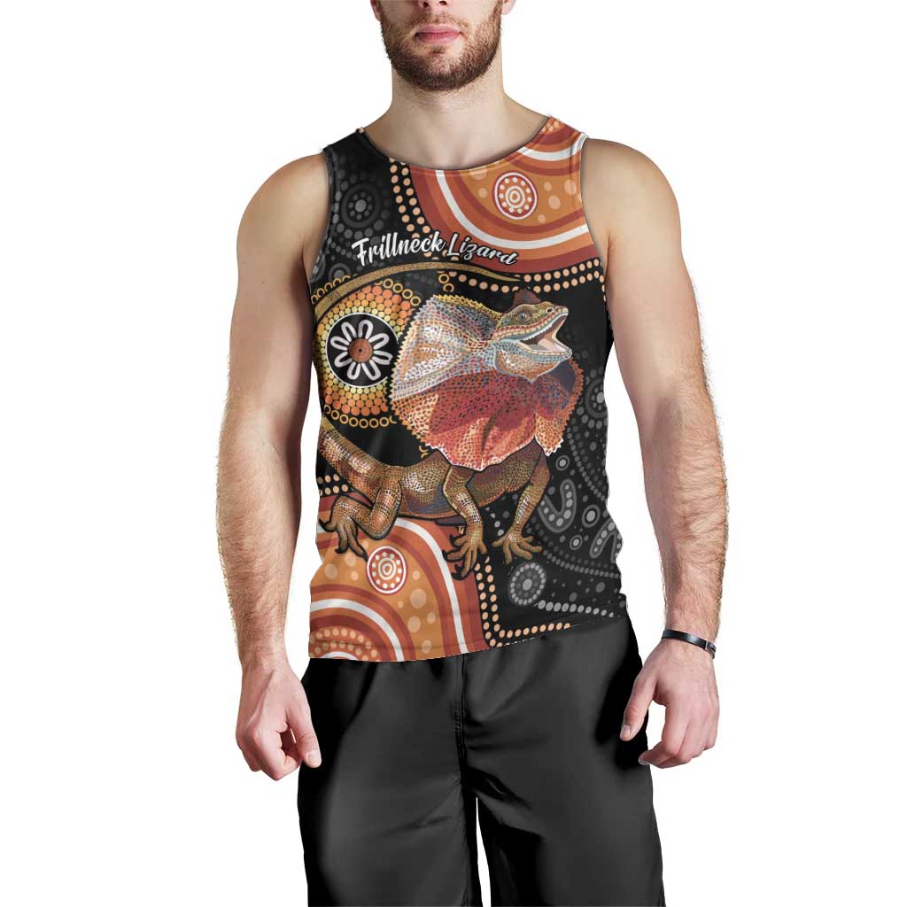 Personalised Australia Frilled Lizard Men Tank Top Aboriginal Art - Vibe Hoodie Shop