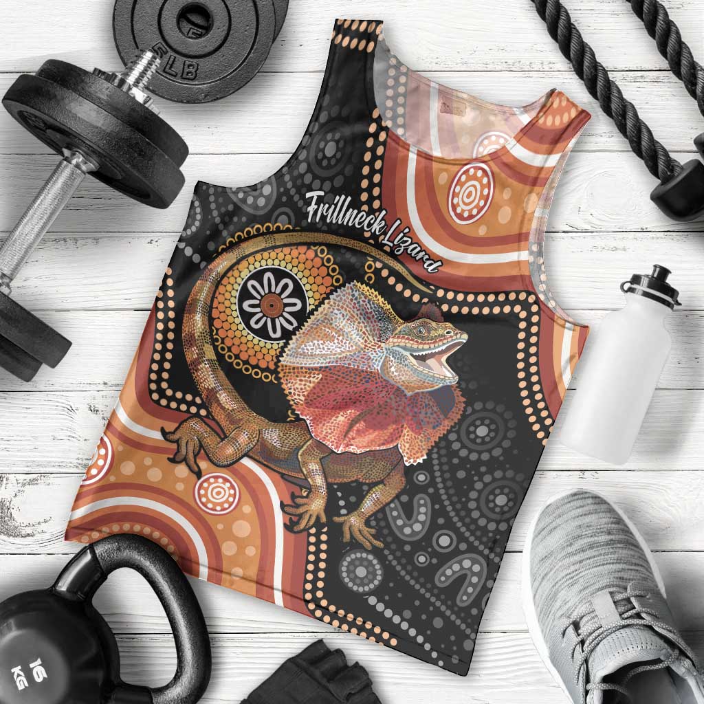 Personalised Australia Frilled Lizard Men Tank Top Aboriginal Art - Vibe Hoodie Shop