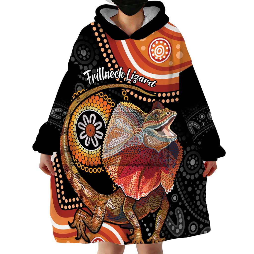 Personalised Australia Frilled Lizard Wearable Blanket Hoodie Aboriginal Art - Vibe Hoodie Shop