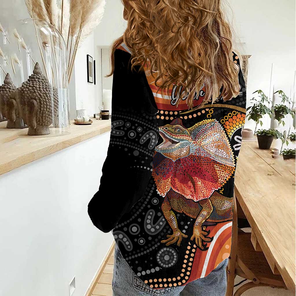 Personalised Australia Frilled Lizard Women Casual Shirt Aboriginal Art - Vibe Hoodie Shop