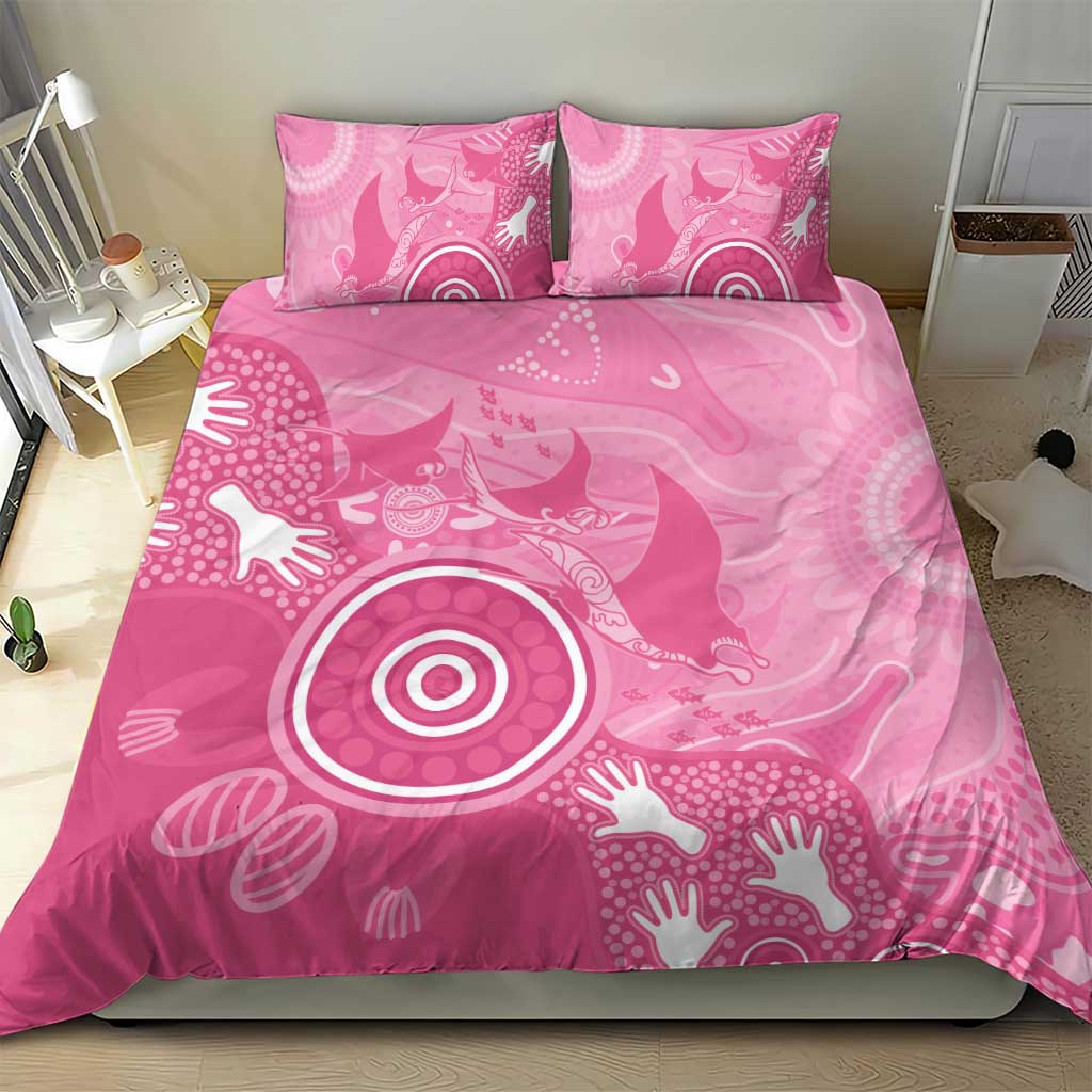 Australia Breast Cancer Awareness Bedding Set Pink Ribbon Manta Ray Aboriginal Art - Vibe Hoodie