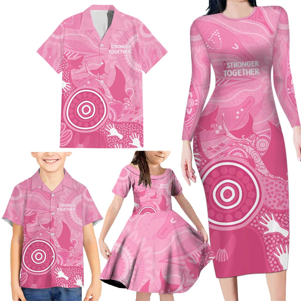 Australia Breast Cancer Awareness Family Matching Long Sleeve Bodycon Dress and Hawaiian Shirt Pink Ribbon Manta Ray Aboriginal Art - Vibe Hoodie