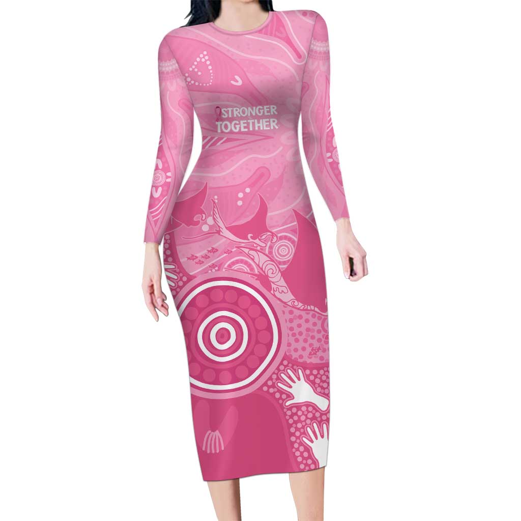 Australia Breast Cancer Awareness Family Matching Long Sleeve Bodycon Dress and Hawaiian Shirt Pink Ribbon Manta Ray Aboriginal Art - Vibe Hoodie