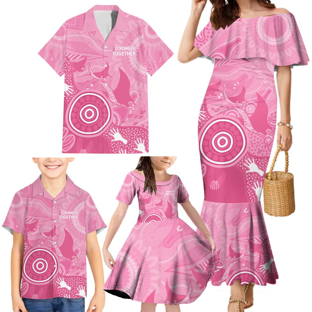 Australia Breast Cancer Awareness Family Matching Mermaid Dress and Hawaiian Shirt Pink Ribbon Manta Ray Aboriginal Art - Vibe Hoodie