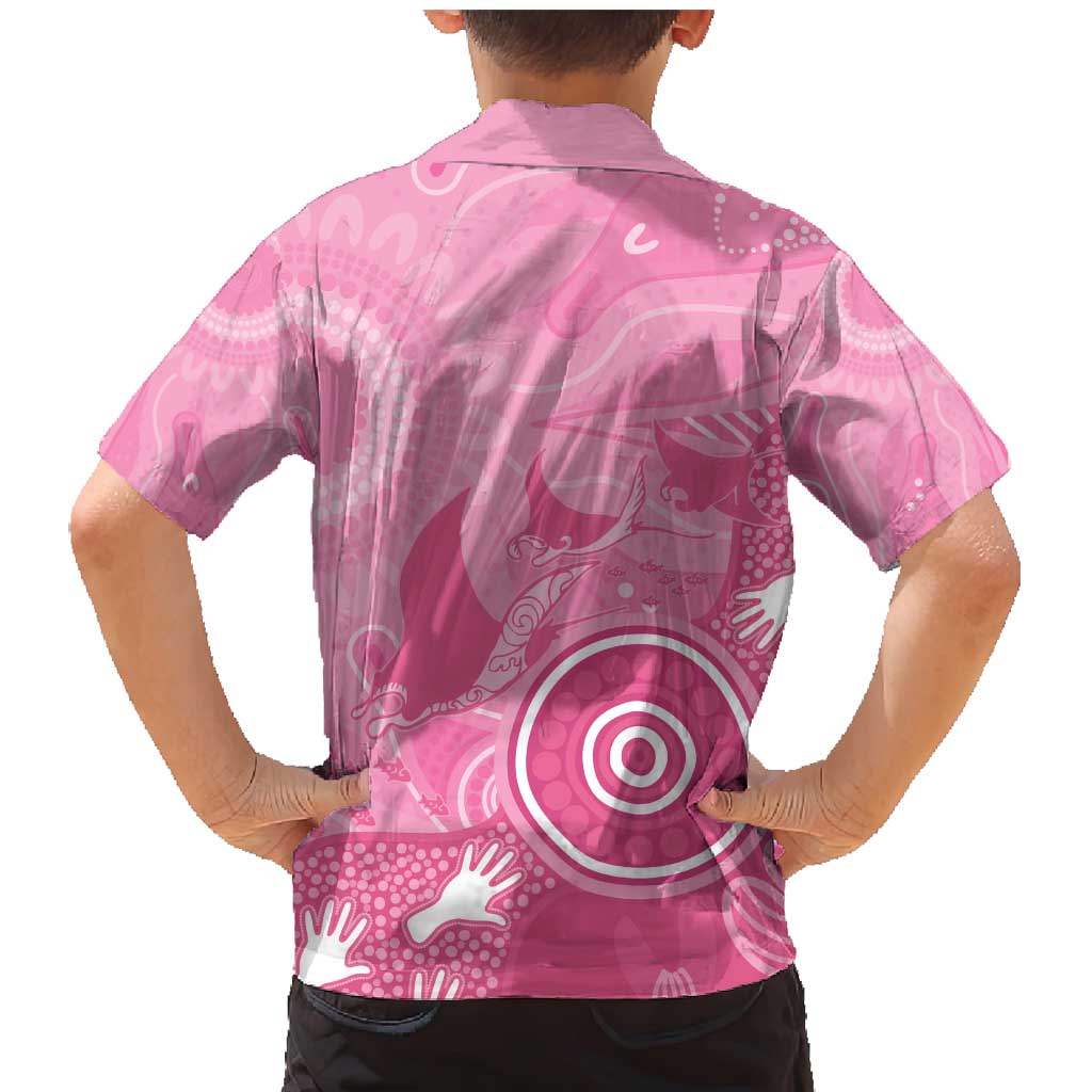 Australia Breast Cancer Awareness Family Matching Mermaid Dress and Hawaiian Shirt Pink Ribbon Manta Ray Aboriginal Art - Vibe Hoodie