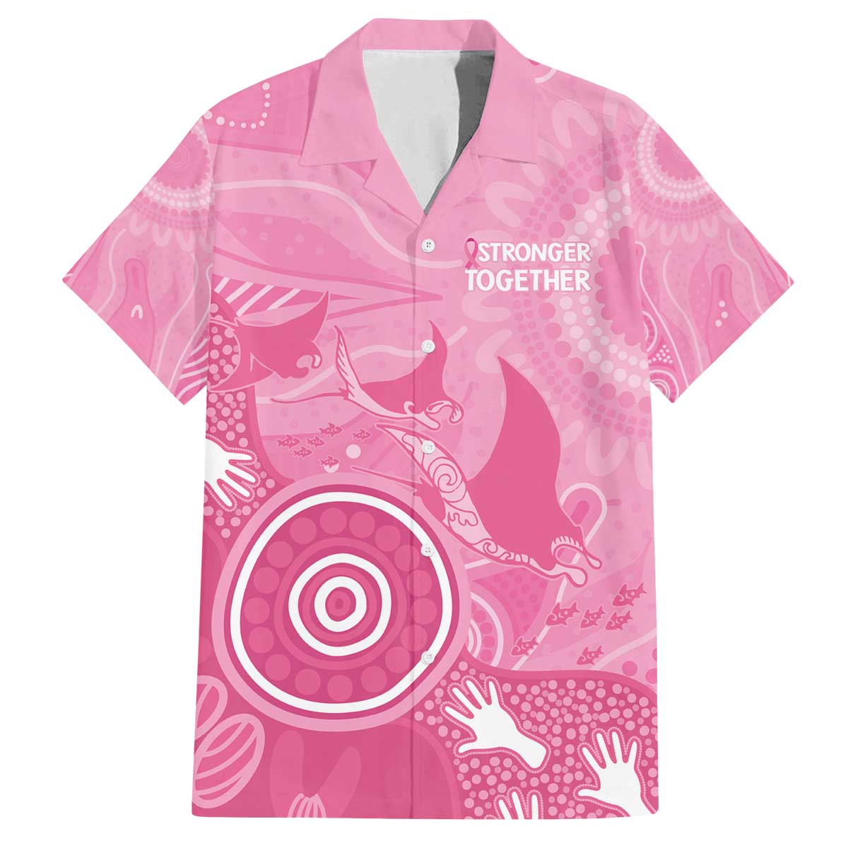 Australia Breast Cancer Awareness Family Matching Off The Shoulder Long Sleeve Dress and Hawaiian Shirt Pink Ribbon Manta Ray Aboriginal Art - Vibe Hoodie