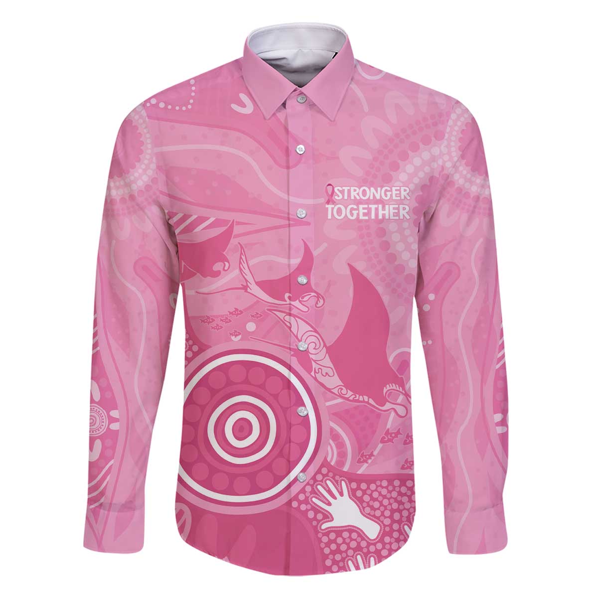 Australia Breast Cancer Awareness Family Matching Off The Shoulder Long Sleeve Dress and Hawaiian Shirt Pink Ribbon Manta Ray Aboriginal Art - Vibe Hoodie