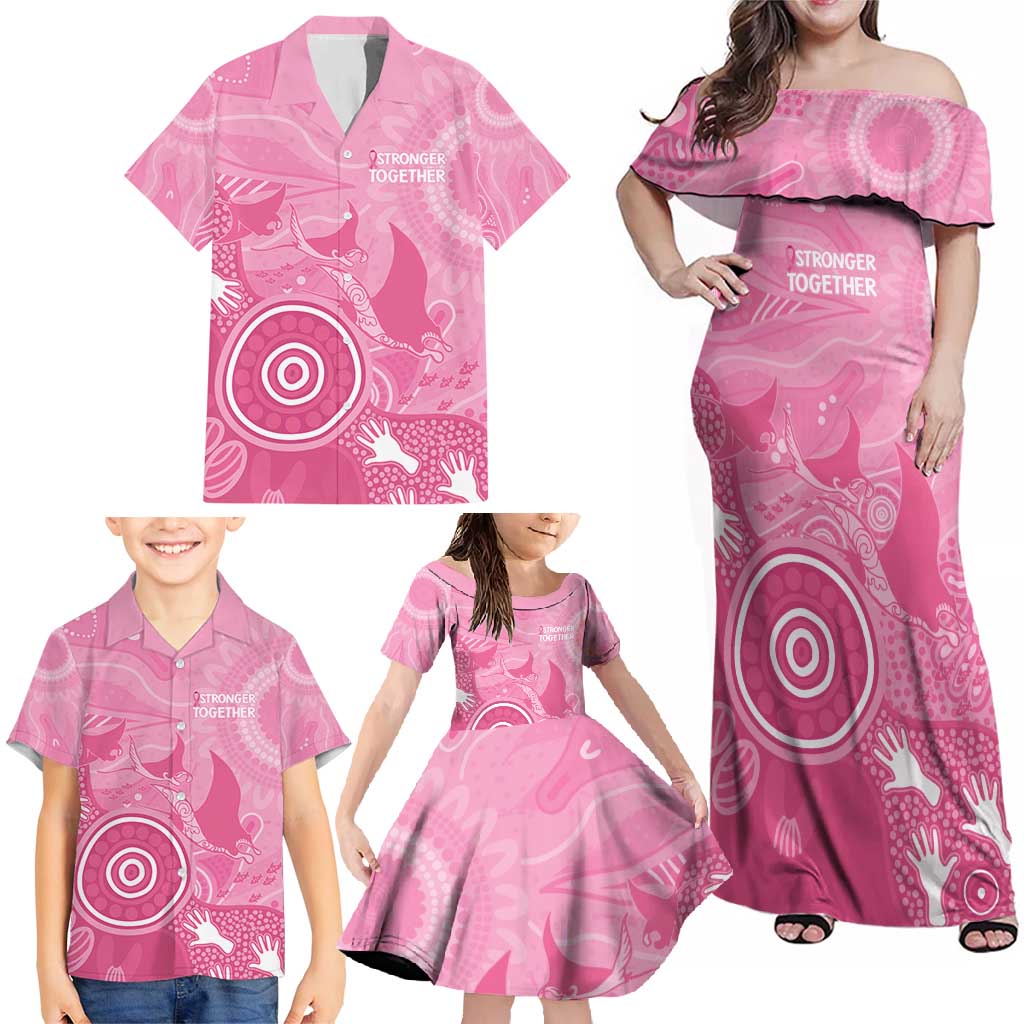 Australia Breast Cancer Awareness Family Matching Off Shoulder Maxi Dress and Hawaiian Shirt Pink Ribbon Manta Ray Aboriginal Art - Vibe Hoodie