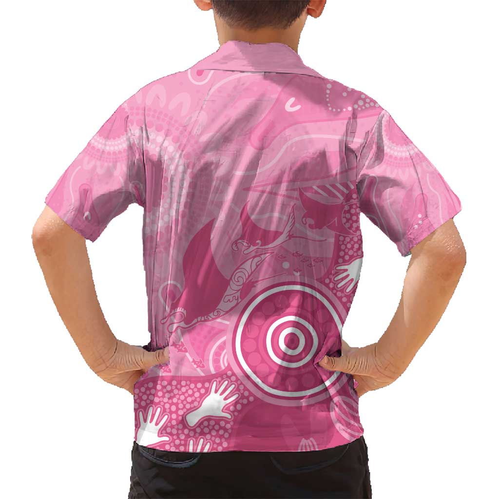 Australia Breast Cancer Awareness Family Matching Off Shoulder Maxi Dress and Hawaiian Shirt Pink Ribbon Manta Ray Aboriginal Art - Vibe Hoodie