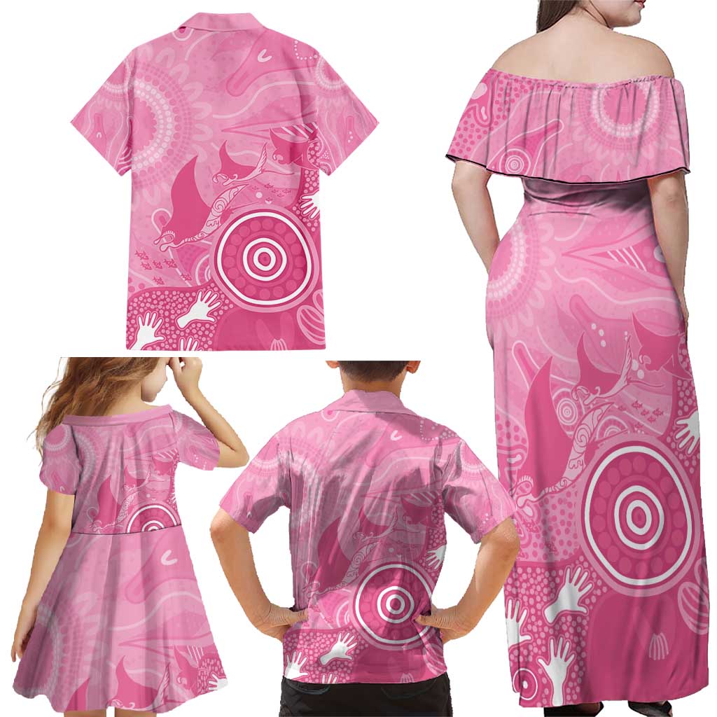 Australia Breast Cancer Awareness Family Matching Off Shoulder Maxi Dress and Hawaiian Shirt Pink Ribbon Manta Ray Aboriginal Art - Vibe Hoodie