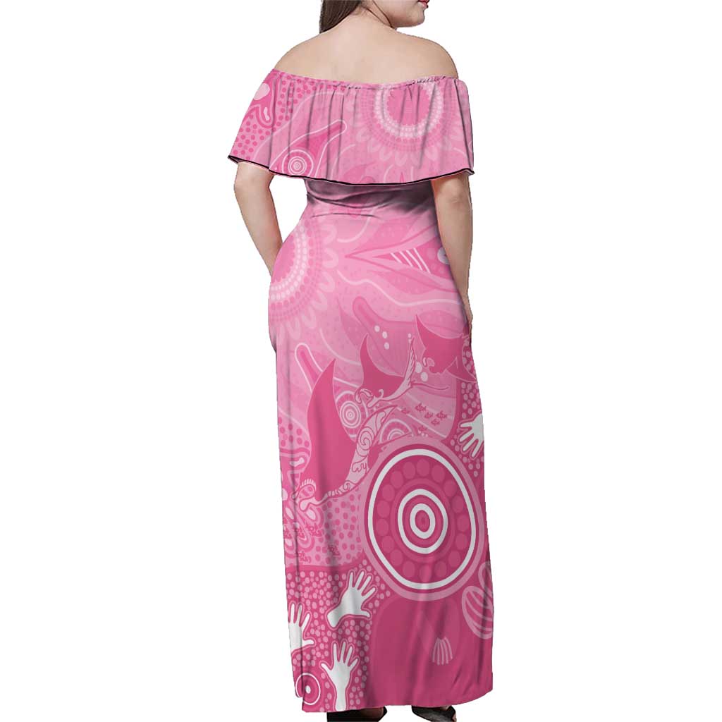 Australia Breast Cancer Awareness Family Matching Off Shoulder Maxi Dress and Hawaiian Shirt Pink Ribbon Manta Ray Aboriginal Art - Vibe Hoodie