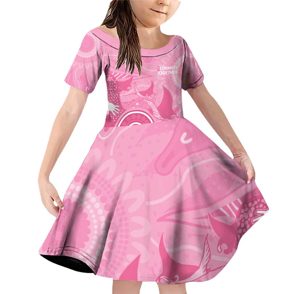 Australia Breast Cancer Awareness Family Matching Off Shoulder Short Dress and Hawaiian Shirt Pink Ribbon Manta Ray Aboriginal Art - Vibe Hoodie