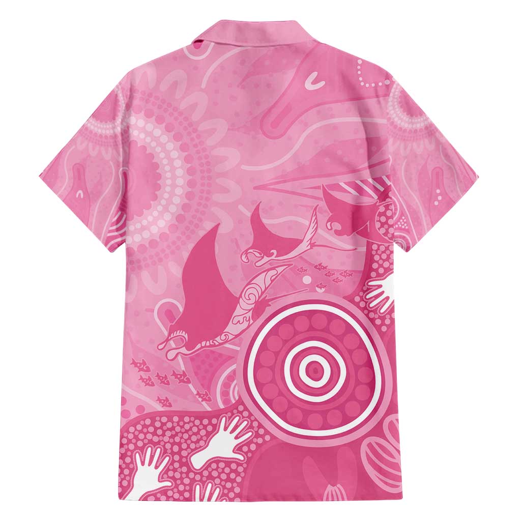Australia Breast Cancer Awareness Family Matching Off Shoulder Short Dress and Hawaiian Shirt Pink Ribbon Manta Ray Aboriginal Art - Vibe Hoodie