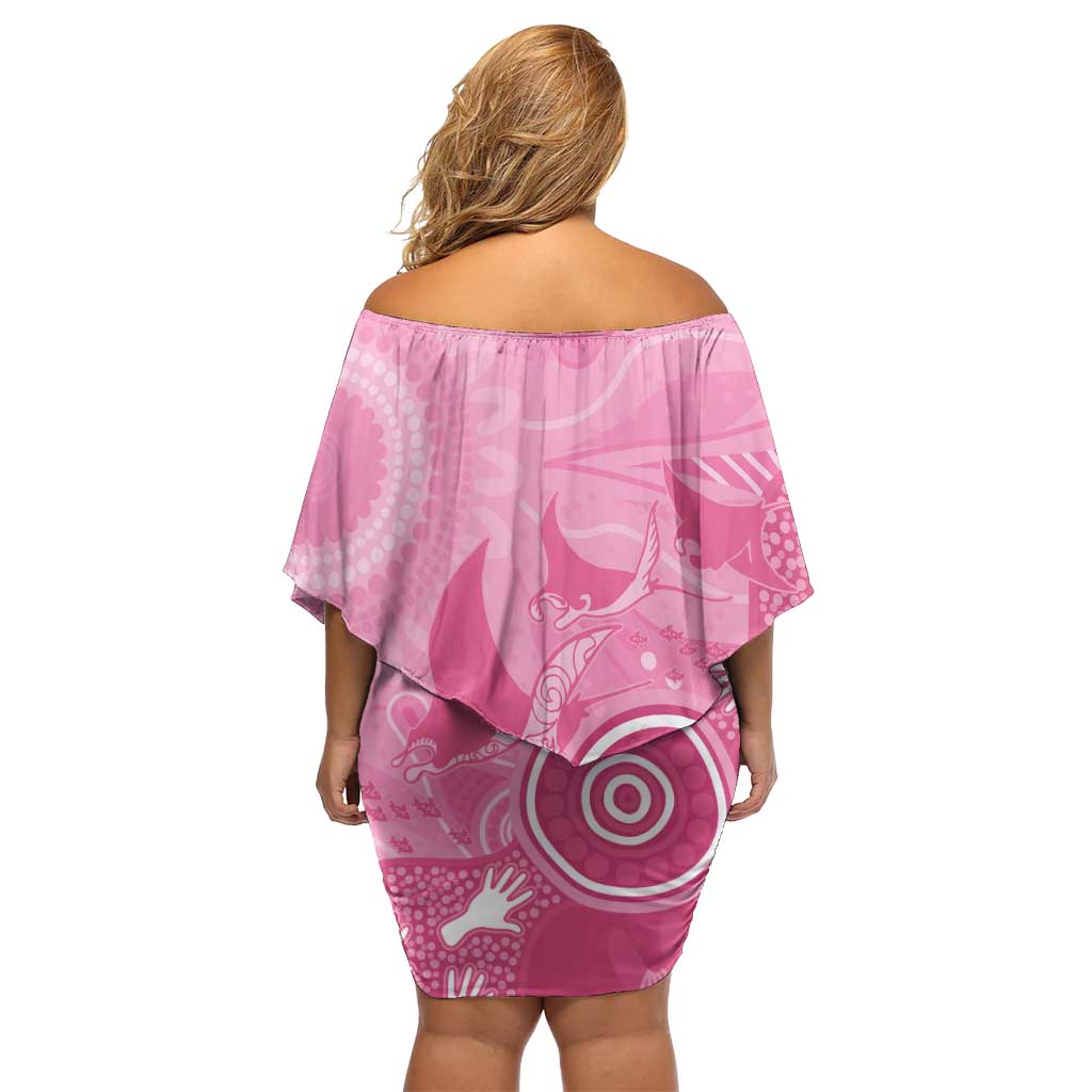 Australia Breast Cancer Awareness Family Matching Off Shoulder Short Dress and Hawaiian Shirt Pink Ribbon Manta Ray Aboriginal Art - Vibe Hoodie