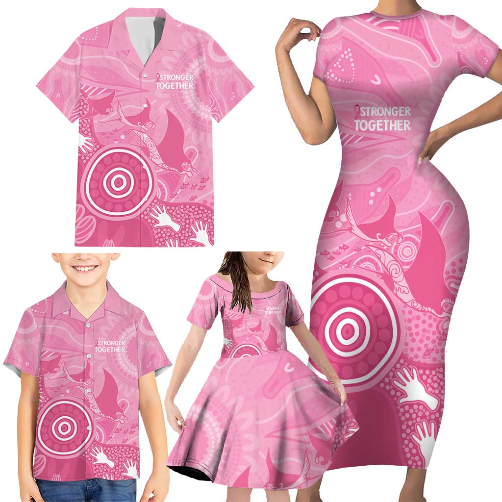 Australia Breast Cancer Awareness Family Matching Short Sleeve Bodycon Dress and Hawaiian Shirt Pink Ribbon Manta Ray Aboriginal Art - Vibe Hoodie