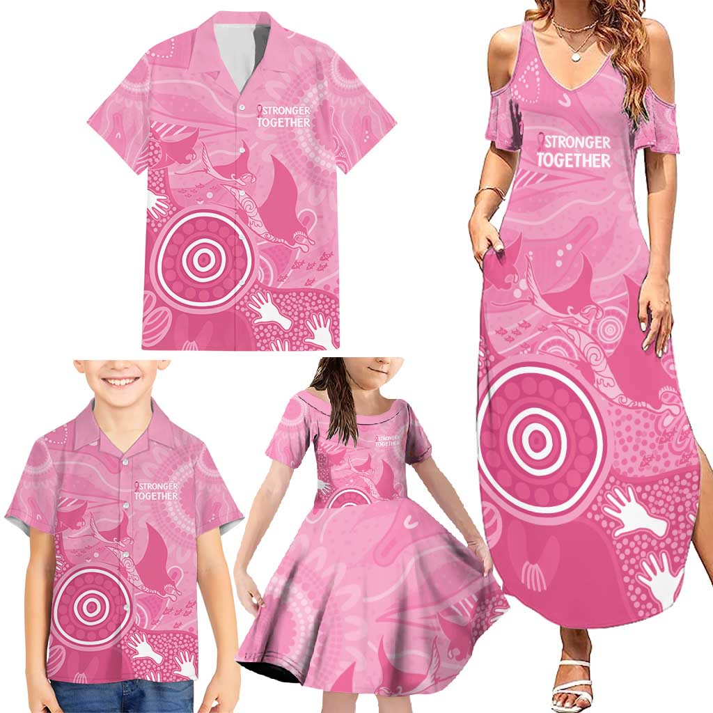Australia Breast Cancer Awareness Family Matching Summer Maxi Dress and Hawaiian Shirt Pink Ribbon Manta Ray Aboriginal Art - Vibe Hoodie