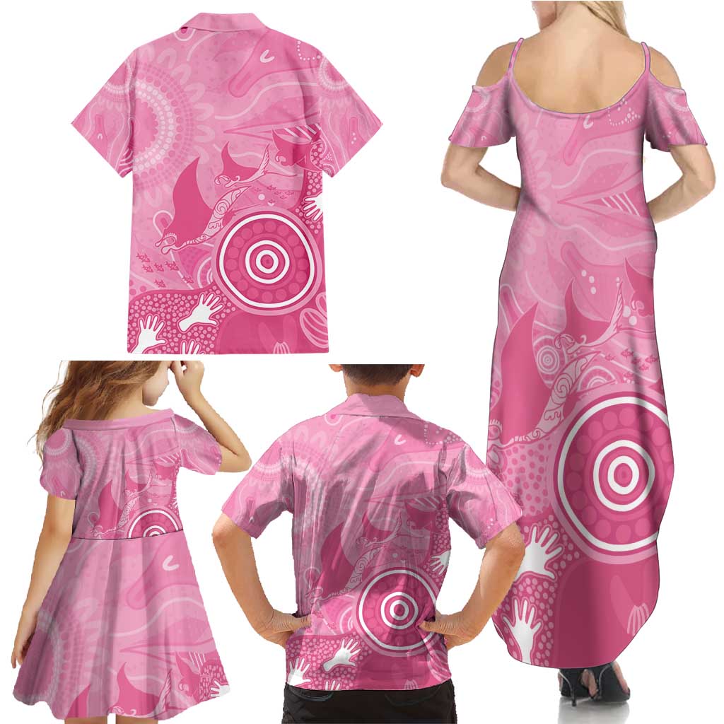 Australia Breast Cancer Awareness Family Matching Summer Maxi Dress and Hawaiian Shirt Pink Ribbon Manta Ray Aboriginal Art - Vibe Hoodie