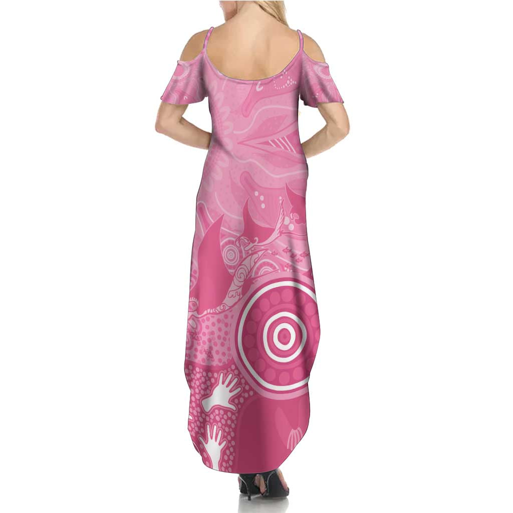 Australia Breast Cancer Awareness Family Matching Summer Maxi Dress and Hawaiian Shirt Pink Ribbon Manta Ray Aboriginal Art - Vibe Hoodie