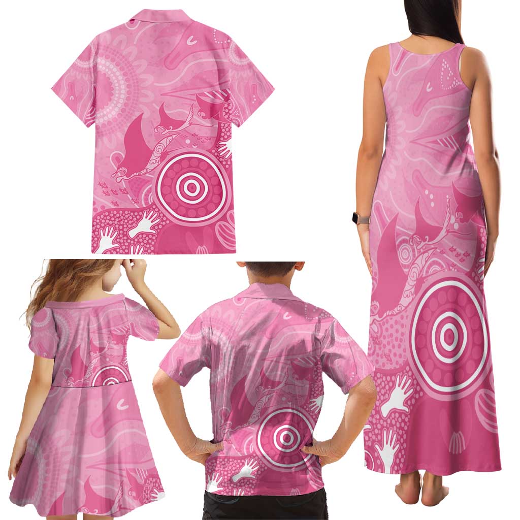 Australia Breast Cancer Awareness Family Matching Tank Maxi Dress and Hawaiian Shirt Pink Ribbon Manta Ray Aboriginal Art - Vibe Hoodie