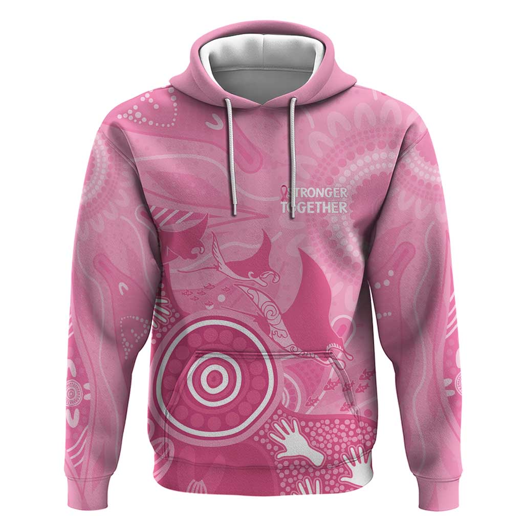 Australia Breast Cancer Awareness Hoodie Pink Ribbon Manta Ray Aboriginal Art - Vibe Hoodie