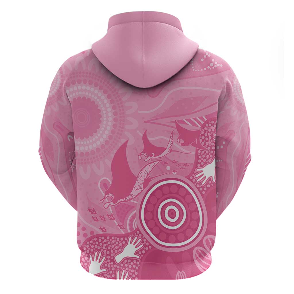 Australia Breast Cancer Awareness Hoodie Pink Ribbon Manta Ray Aboriginal Art - Vibe Hoodie