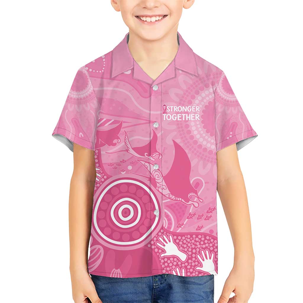 Australia Breast Cancer Awareness Kid Hawaiian Shirt Pink Ribbon Manta Ray Aboriginal Art - Vibe Hoodie
