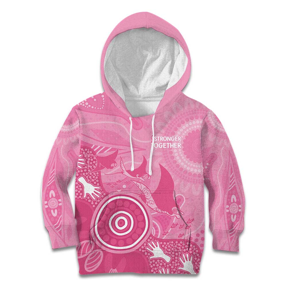 Australia Breast Cancer Awareness Kid Hoodie Pink Ribbon Manta Ray Aboriginal Art - Vibe Hoodie