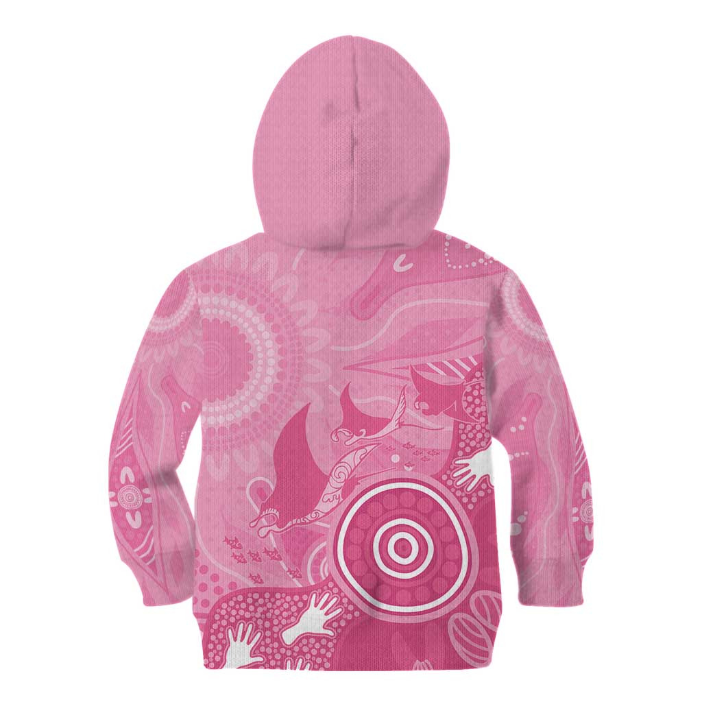 Australia Breast Cancer Awareness Kid Hoodie Pink Ribbon Manta Ray Aboriginal Art - Vibe Hoodie