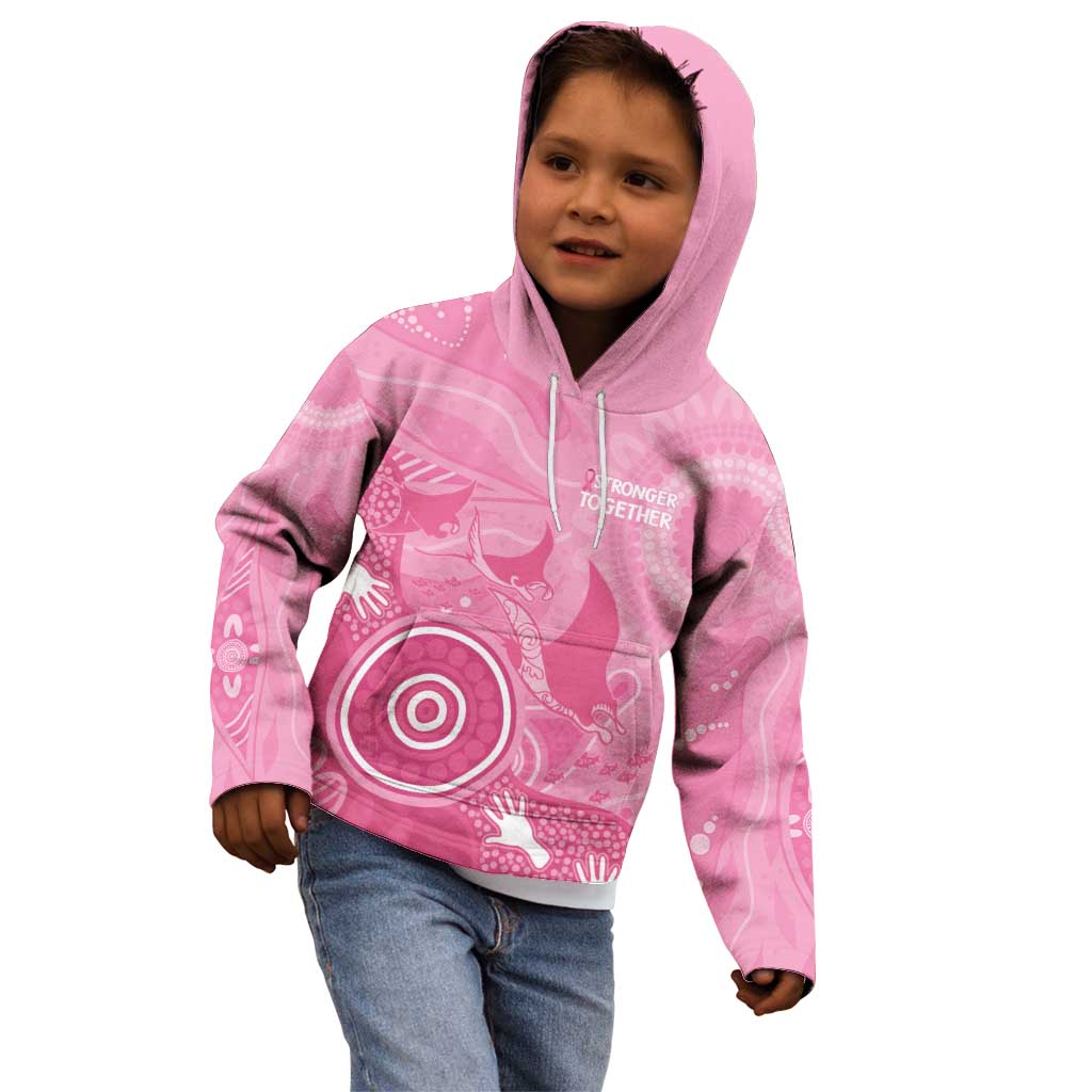 Australia Breast Cancer Awareness Kid Hoodie Pink Ribbon Manta Ray Aboriginal Art - Vibe Hoodie