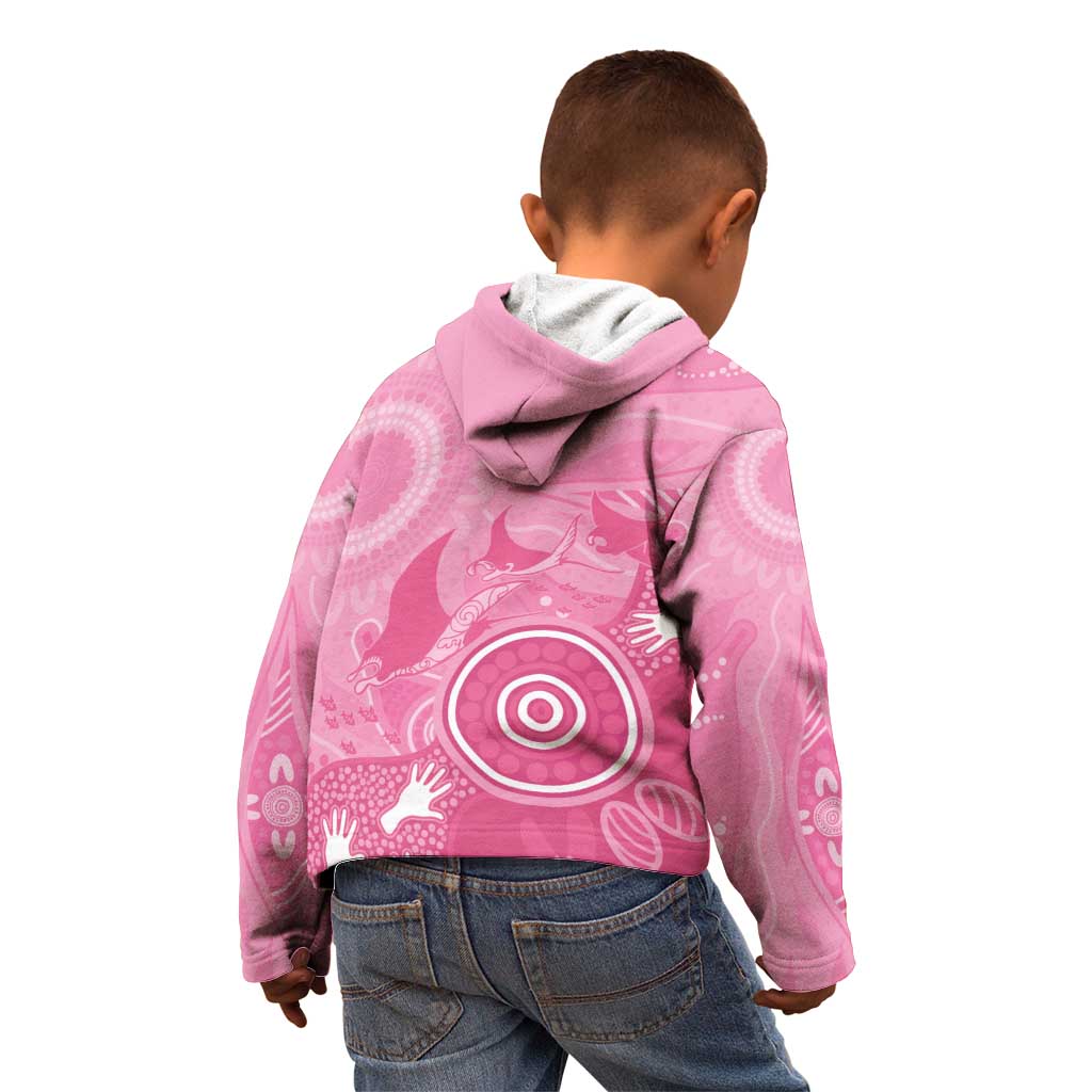 Australia Breast Cancer Awareness Kid Hoodie Pink Ribbon Manta Ray Aboriginal Art - Vibe Hoodie