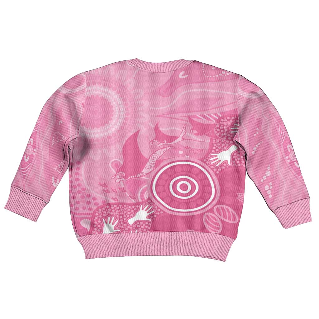 Australia Breast Cancer Awareness Kid Ugly Christmas Sweater Pink Ribbon Manta Ray Aboriginal Art - Vibe Hoodie