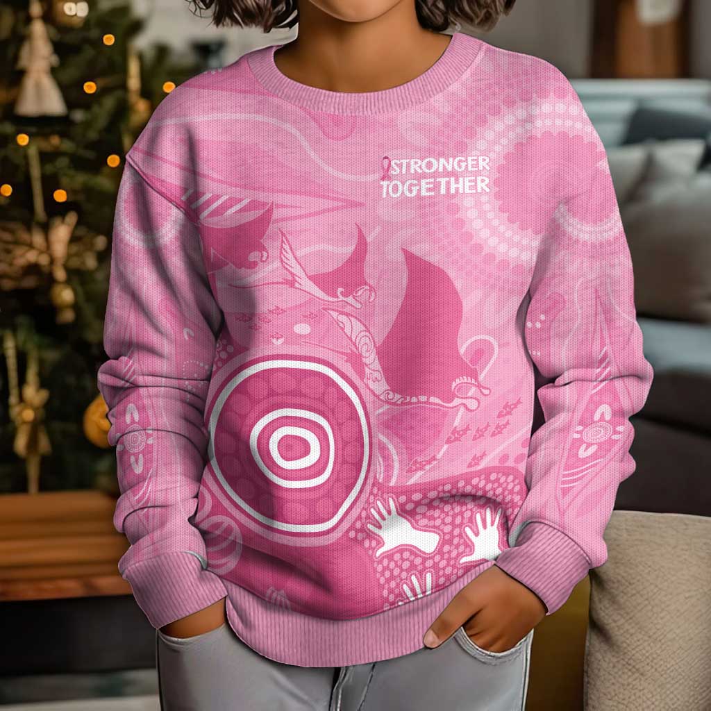 Australia Breast Cancer Awareness Kid Ugly Christmas Sweater Pink Ribbon Manta Ray Aboriginal Art - Vibe Hoodie