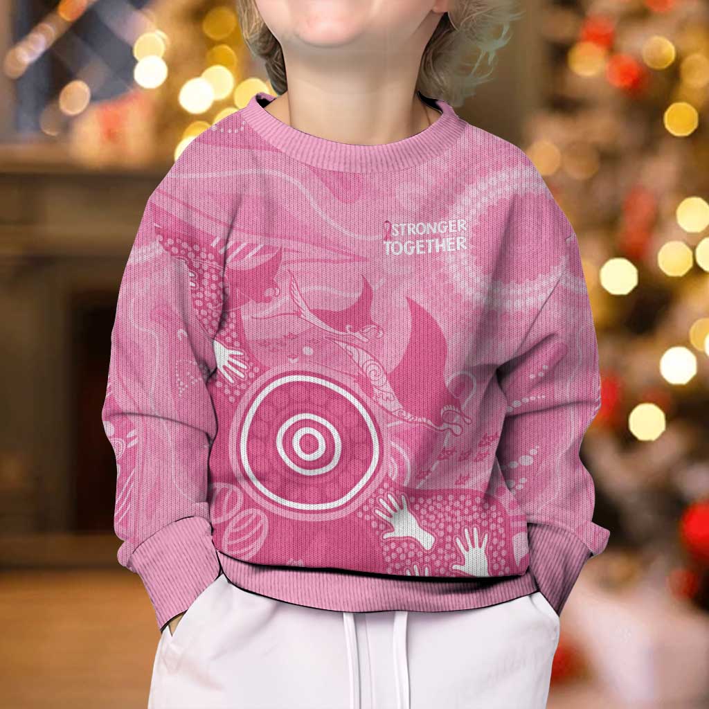 Australia Breast Cancer Awareness Kid Ugly Christmas Sweater Pink Ribbon Manta Ray Aboriginal Art - Vibe Hoodie