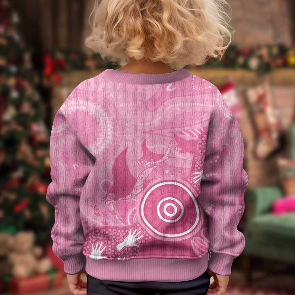 Australia Breast Cancer Awareness Kid Ugly Christmas Sweater Pink Ribbon Manta Ray Aboriginal Art - Vibe Hoodie